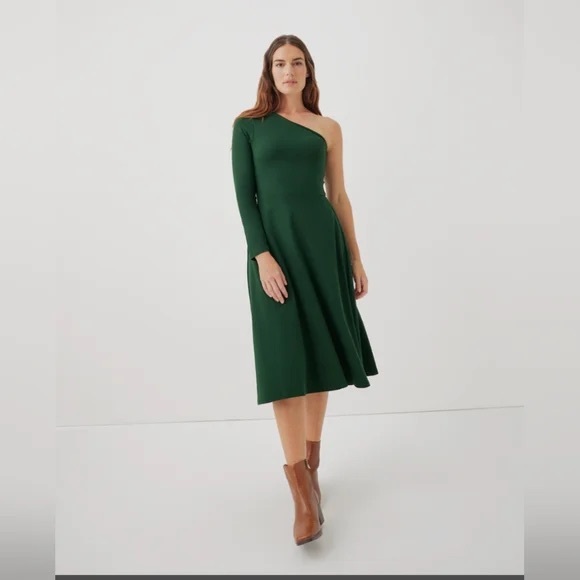 EUC Pact Fit & Flare One-Shoulder Midi Dress in Green (Size:XXL) - Picture 1 of 10